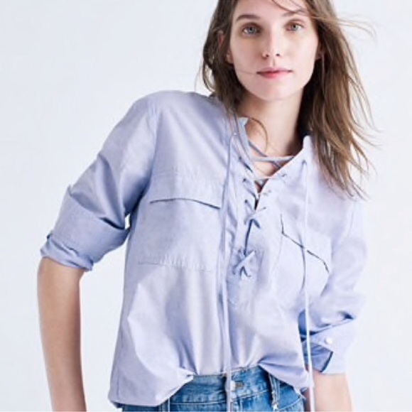 Madewell Tops - Madewell Terrace Lace-Up Shirt Waterfall Blue S